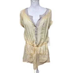 4 Love & Liberty Johnny Was Silk Print Blouse Sheer Yellow Top Mini Dress XS NWT